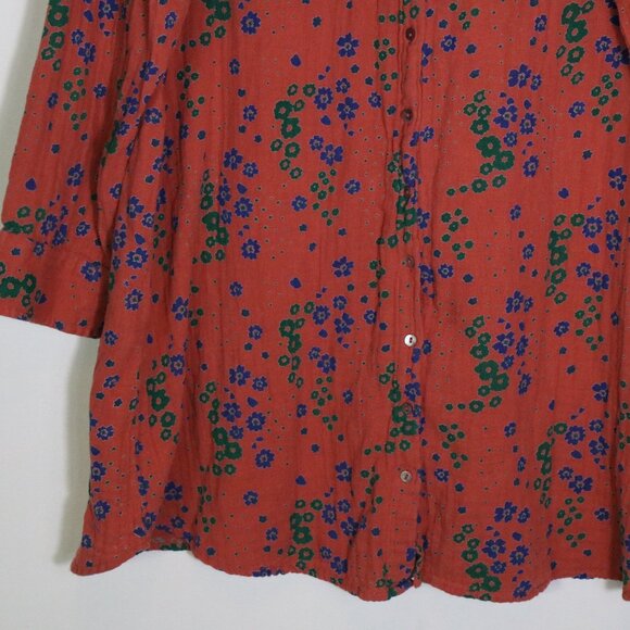 Natural Life Georgia Cotton Gauze Shirt Dress XL Floral Coral Long Sleeve Boho - Picture 5 of 8